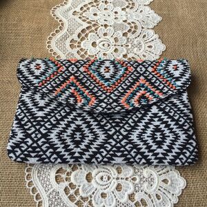 Merona Black and White Clutch with Orange Accents